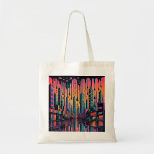 Psychedelic Drippy City Art Tote Bag