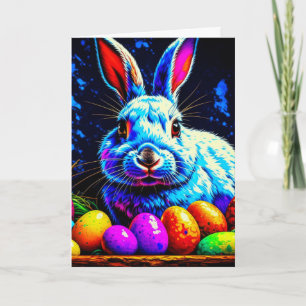 Psychedelic Easter Bunny with Eggs Holiday Card