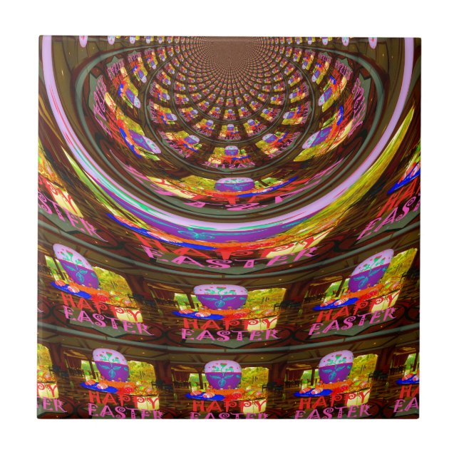 Psychedelic Easter Kaleidoscope Art Print Ceramic Tile (Front)