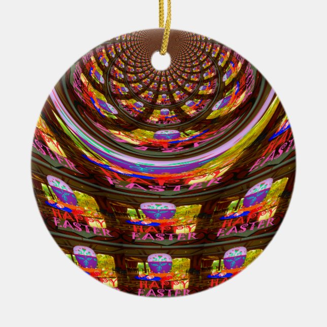 Psychedelic Easter Kaleidoscope Art Print Ceramic Tree Decoration (Front)