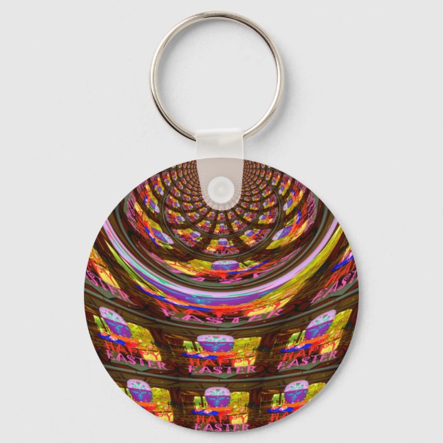 Psychedelic Easter Kaleidoscope Art Print Key Ring (Front)