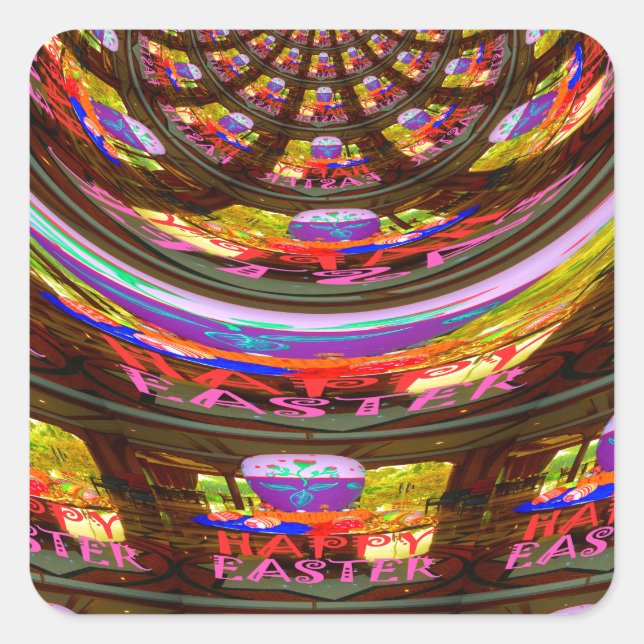 Psychedelic Easter Kaleidoscope Art Print Square Sticker (Front)