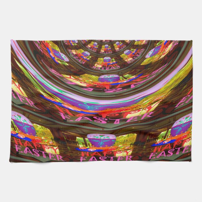 Psychedelic Easter Kaleidoscope Art Print Tea Towel (Horizontal)