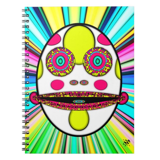 Psychedelic Egg Face Weird Cartoon Character Notebook (Front)