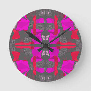 Psychedelic Egyptian Collage: Fuchsia Red Grey Round Clock