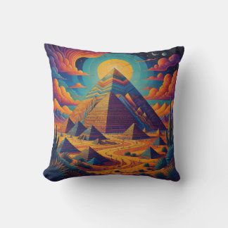 Psychedelic Egyptian Pyramid Landscape Art Cushion