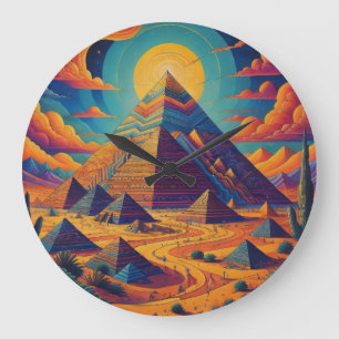 Psychedelic Egyptian Pyramid Landscape Art Large Clock