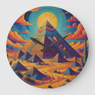 Psychedelic Egyptian Pyramid Landscape Art Large Clock