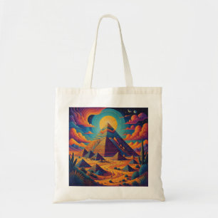Psychedelic Egyptian Pyramid Landscape Art Tote Bag