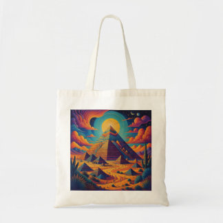 Psychedelic Egyptian Pyramid Landscape Art Tote Bag