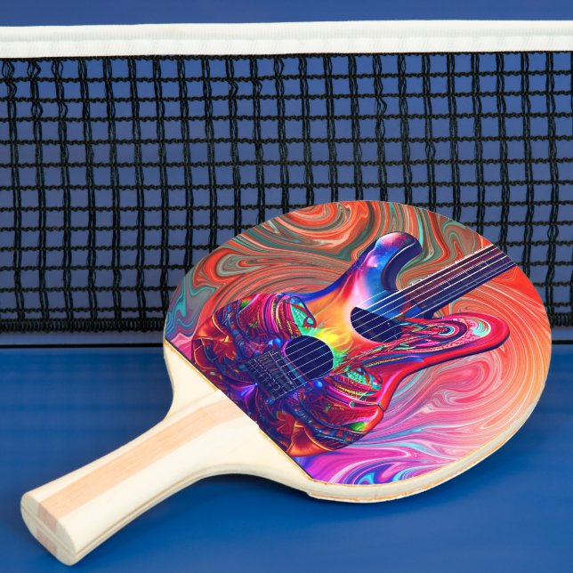 Psychedelic Electric Acoustic Semi Guitars Art   Ping Pong Paddle (Insitu)