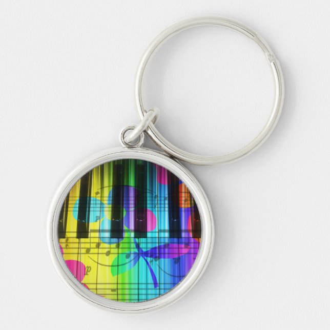 Psychedelic Electric Piano Keyboard and Flowers Key Ring (Front)