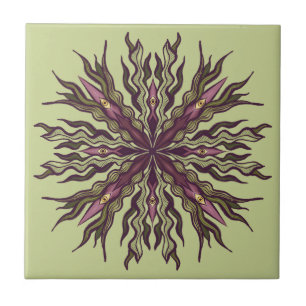 Psychedelic Eye Plant - Surreal Botanical Mandala Ceramic Tile