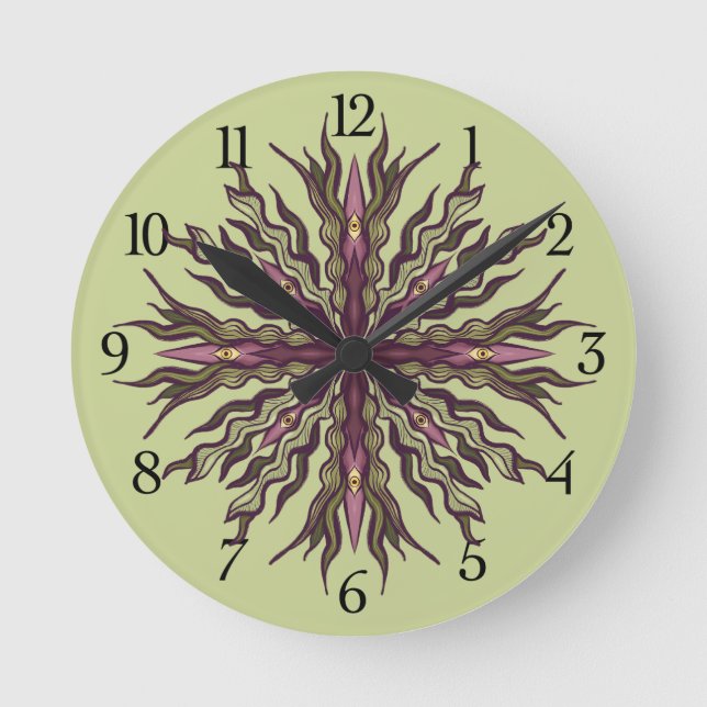 Psychedelic Eye Plant - Surreal Botanical Mandala Round Clock (Front)