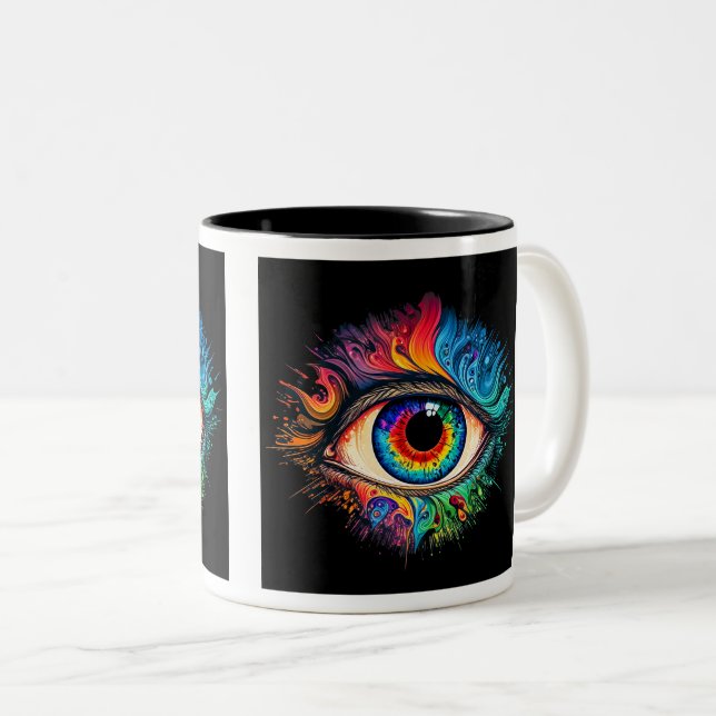 Psychedelic Eye Two-Tone Mug, 11 oz  Coffee Mug (Front Right)