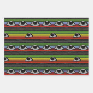 Psychedelic Eyes Pattern Wrapping Paper Sheet