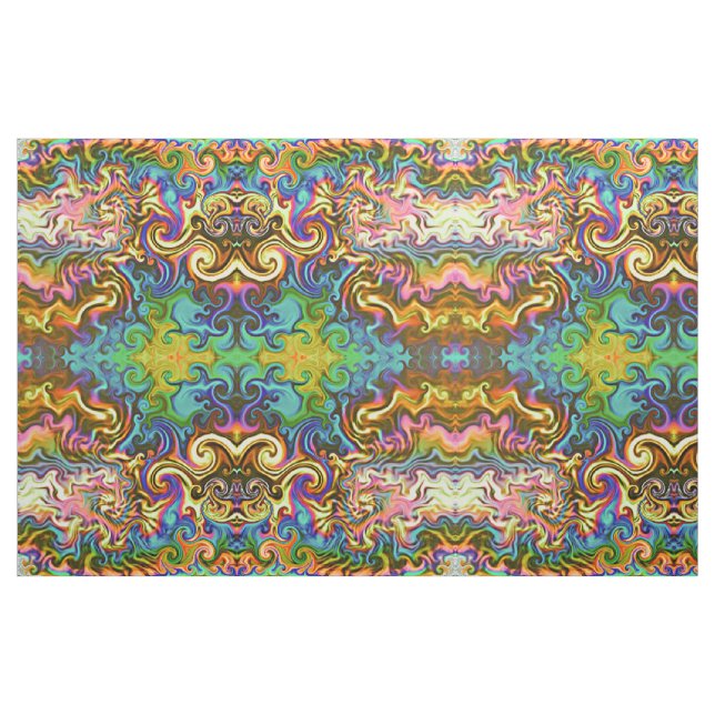 psychedelic fabric-rainbow neon geometric swirls fabric (Yard)