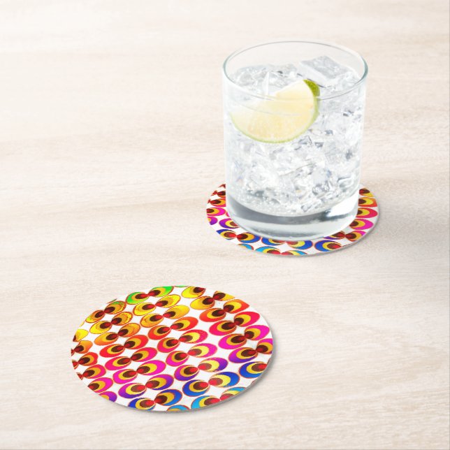 Psychedelic fabric round paper coaster (Insitu)