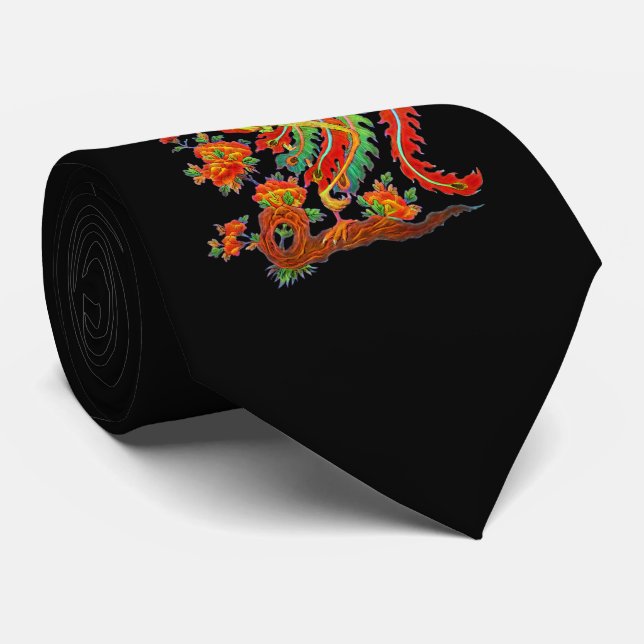 Psychedelic Fantasy Exotic Fractal Dragon Phoenix Tie (Rolled)