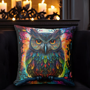 Psychedelic Fantasy Hippy Owl Cushion