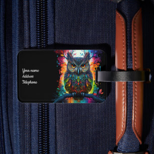 Psychedelic Fantasy Hippy Owl Luggage Tag