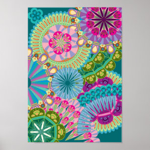 psychedelic feather flowers poster