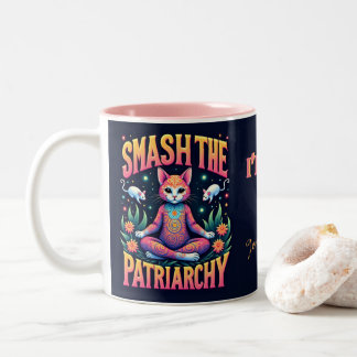 Psychedelic Feminist Kitty Personalised Two-Tone Coffee Mug