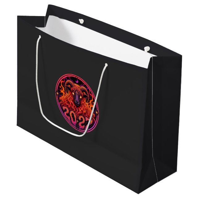 Psychedelic Fire Ram Aries  Large Gift Bag (Front Angled)