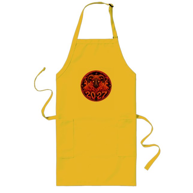 Psychedelic Fire Ram Aries  Long Apron (Front)
