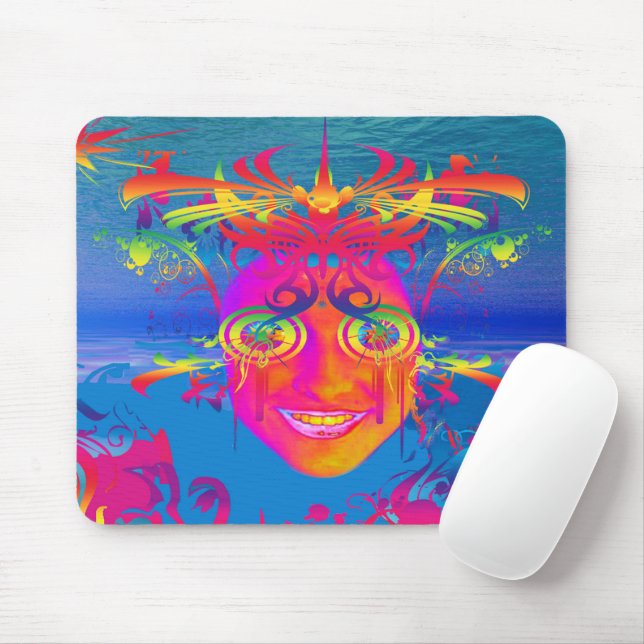 Psychedelic Fish Mouse Mat (With Mouse)