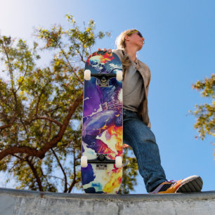 Psychedelic Flame Skull Skateboard