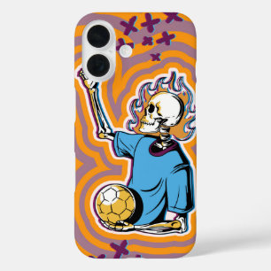 Psychedelic Flaming Soccer Skull iPhone 16 Case