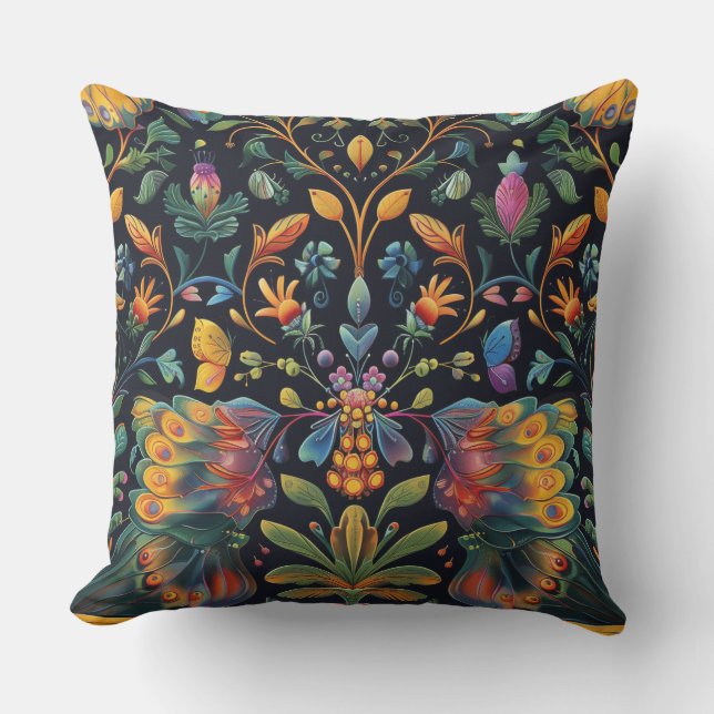 Psychedelic Flight Tapestry Botanical Cushion (Front)