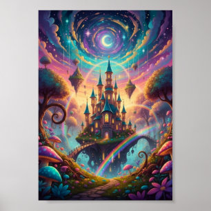 Psychedelic Floating Castle Cosmic Fantasy Poster