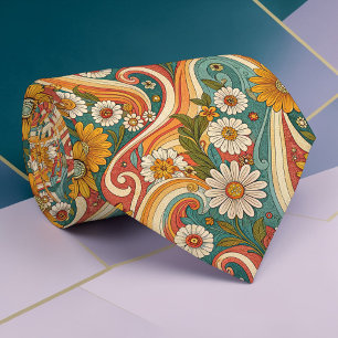 Psychedelic Floral 1970s Custom Necktie Tie