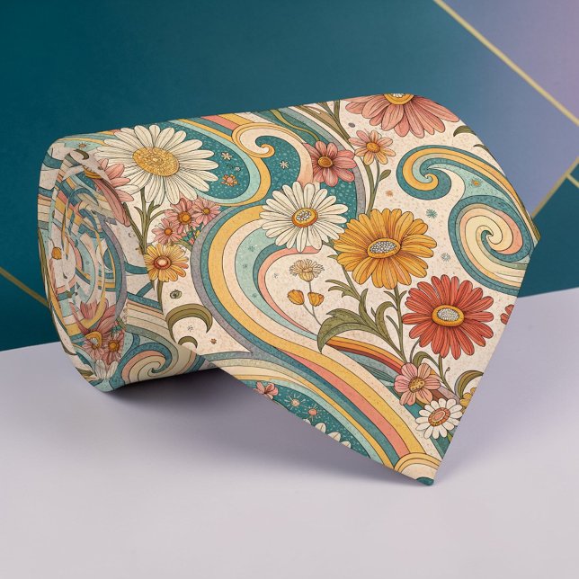 Psychedelic Floral 1970s Custom Necktie Tie (Creator Uploaded)
