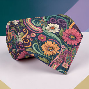 Psychedelic Floral 1970s Custom Necktie Tie