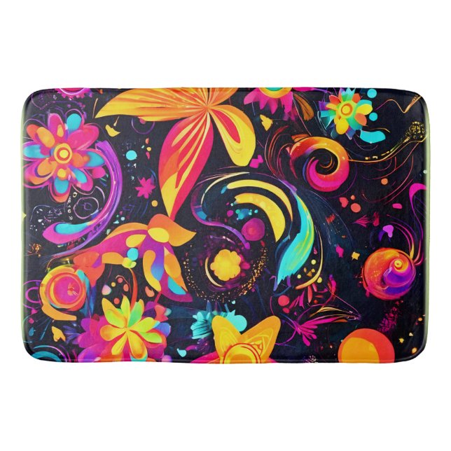 Psychedelic Floral Cosmos Bath Mat (Front)