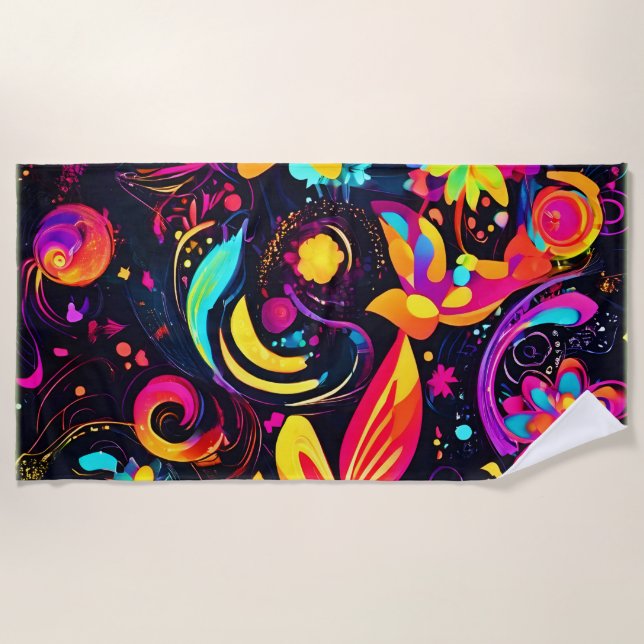 Psychedelic Floral Cosmos Beach Towel (Front)