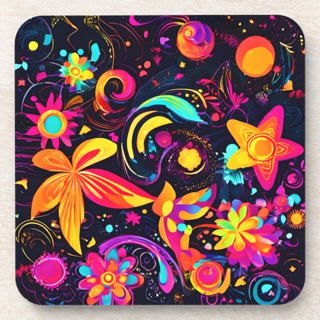 Psychedelic Floral Cosmos Coaster (Front)