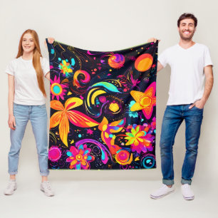 Psychedelic Floral Cosmos Fleece Blanket