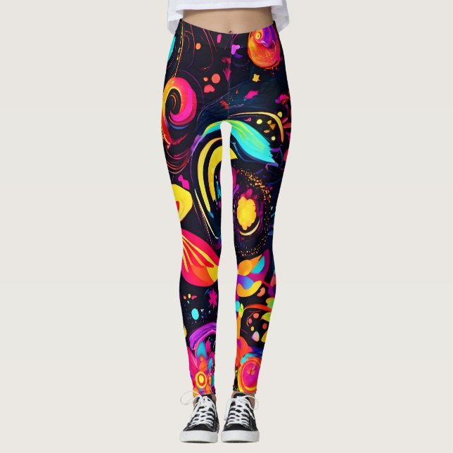Psychedelic Floral Cosmos Leggings (Front)