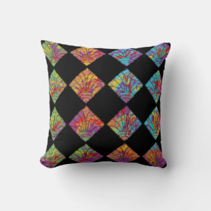 Psychedelic Floral Diamonds Colourful Abstract Cushion