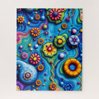 Psychedelic Floral Dream - Colourful Groovy Flower Jigsaw Puzzle