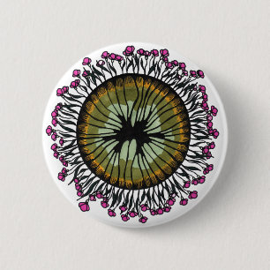 Psychedelic Floral Mandala Eye Pin Button Trippy