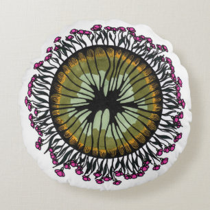 Psychedelic Floral Mandala Eye Round Pillow Flor