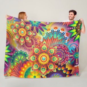 Psychedelic Floral Pattern  Fleece Blanket