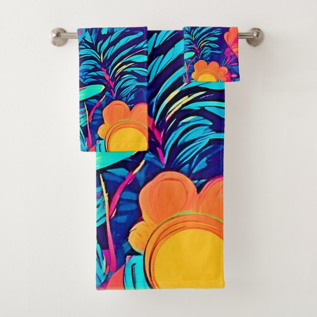 Psychedelic Floral Tapestry Bath Towel Set (Insitu)