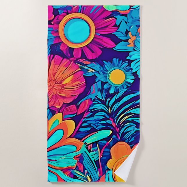 Psychedelic Floral Tapestry Beach Towel (Front)