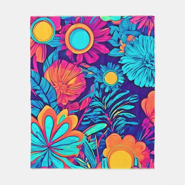 Psychedelic Floral Tapestry Fleece Blanket (Front)